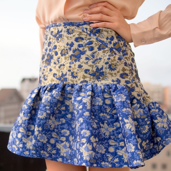 ASOS Blue Metallic Jacquard Ruffle Trumpet Skirt 4 - Picture 5 of 5